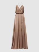 Unique Abendkleid in Wickel-Optik in Taupe, Größe 38