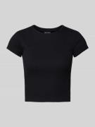 Review T-Shirt mit geripptem Rundhalsausschnitt in Black, Größe L