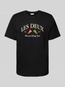 Les Deux T-Shirt mit Label-Stitching Modell 'Ivy' in Black, Größe L