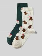 Jake*s Casual Socken mit Motiv-Stitching in Bottle, Größe 39-42