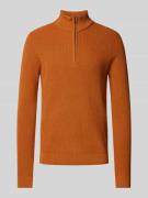 Blend Strickpullover mit Troyer-Kragen Modell 'Codford' in Cognac, Grö...