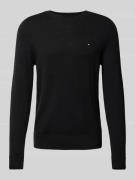 Tommy Hilfiger Wollpullover mit Logo-Stitching in Black, Größe XL
