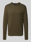 Tommy Hilfiger Strickpullover mit Logo-Stitching Modell 'PIMA' in Oliv...