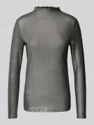 Oui Longsleeve mit Stehkragen in Silber, Größe 34