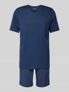 Schiesser Pyjama mit geripptem V-Ausschnitt in Marine, Größe 50