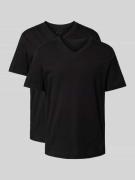 Tom Tailor T-Shirt mit V-Ausschnitt im 2er-Pack in Black, Größe S