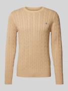 Gant Strickpullover mit Rundhalsausschnitt in Beige Melange, Größe M