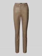 Cambio Slim Fit Hose in Leder-Optik Modell 'RAY' in Taupe, Größe 36