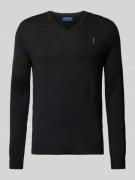 Polo Ralph Lauren Wollpullover mit Logo-Stitching in Black, Größe L