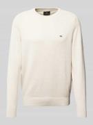 Fynch-Hatton Strickpullover mit Logo-Stitching in Offwhite, Größe 3XL