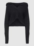 NA-KD Cropped Strickpullover mit Umlegekragen in Black, Größe M