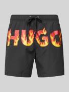 HUGO Badeshorts mit Label-Print Modell 'FUSHI' in Black, Größe S