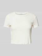 Guess Cropped T-Shirt in unifarbenem Design in Offwhite, Größe XL