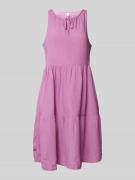 QS Knielanges Kleid mit Leinen-Anteil in Lila, Größe 38