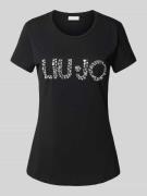 Liu Jo White T-Shirt mit Label-Ziersteinbesatz in Black, Größe XS