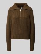 QS Strickpullover mit Troyer-Kragen in Dunkelgruen, Größe L