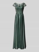 Luxuar Tailliertes Abendkleid mit Spitzen- und Ziersteinbesatz in Dunk...