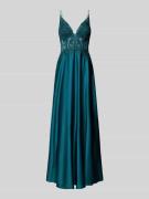 Laona Abendkleid mit floralen Stickereien in Petrol, Größe 40