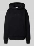 Review Hoodie mit Label-Stitching und Känguru-Tasche in Black, Größe X...