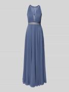 V.M. Abendkleid mit tiefem V-Ausschnitt in Blau, Größe 32