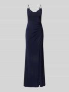 Luxuar Abendkleid mit Spaghettiträgern in Marine, Größe 34