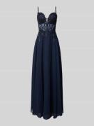 Luxuar Abendkleid mit Zierstein- und Paillettenbesatz in Dunkelblau, G...