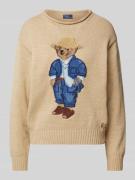 Polo Ralph Lauren Strickpullover mit Polo Bear Motiv in Beige, Größe L