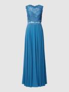 Mascara Abendkleid mit floralen Stickereien in Rauchblau, Größe 32