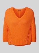Oui Loose Fit Strickpullover mit Leinen-Anteil in Orange, Größe 36