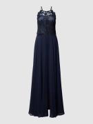 V.M. Abendkleid mit Spitzenbesatz in Marine, Größe 36