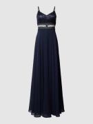 V.M. Abendkleid mit Paillettenbesatz in Dunkelblau, Größe 38