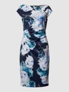 Swing Knielanges Cocktailkleid mit floralem Muster in Marine, Größe 48