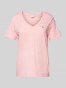 Gant T-Shirt mit Label-Stitching in Pink, Größe L