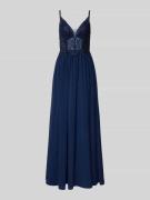 Mascara Abendkleid mit Stickereien in Dunkelblau, Größe 44