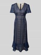 Apricot Midikleid mit Lochstickerei in Marine, Größe XS
