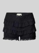 ANOTHER COTTON LAB Slim Fit Shorts mit Spitzenbesatz in Black, Größe X...