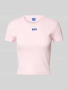 Hugo Blue Cropped T-Shirt mit Label-Stitching in Rosa, Größe L