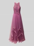 Laona Abendkleid mit Spitzenbesatz in Pink, Größe 34