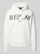 Replay Hoodie mit gerippten Abschlüssen in Offwhite, Größe L