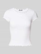 Review T-Shirt mit Muschelsaum in Weiss, Größe XS