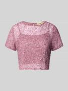 LACE & BEADS Cropped T-Shirt mit Strasssteinbesatz in Rose, Größe XS