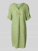 ZABAIONE Knielanges Leinenkleid mit V-Ausschnitt in Hellgruen, Größe M