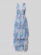 LACE & BEADS Cocktailkleid im Stufen-Look in Blau, Größe XS