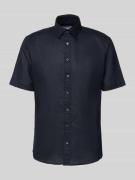 Jake*s Slim Fit Leinenhemd mit Knopfleiste in Black, Größe XL