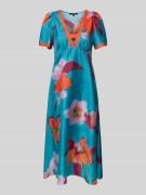 Luisa Cerano Midikleid aus Seide mit V-Ausschnitt in Tuerkis, Größe 40