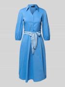 More & More Knielanges Hemdblusenkleid mit Bindegürtel in Blau, Größe ...