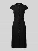 Apricot Tailliertes Midikleid aus Viskose-Leinen-Mix in Black, Größe X...