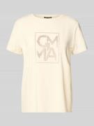 comma T-Shirt mit Label-Strasssteinbesatz in Sand, Größe 34