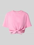 Rich & Royal Cropped T-Shirt mit Knotendetail in Pink, Größe XL