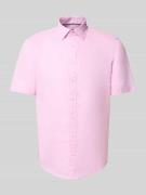 Jake*s Slim Fit Leinenhemd mit Knopfleiste in Pink, Größe L